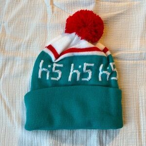 NEW youth sporty winter knit hats, size small, teal, white, red